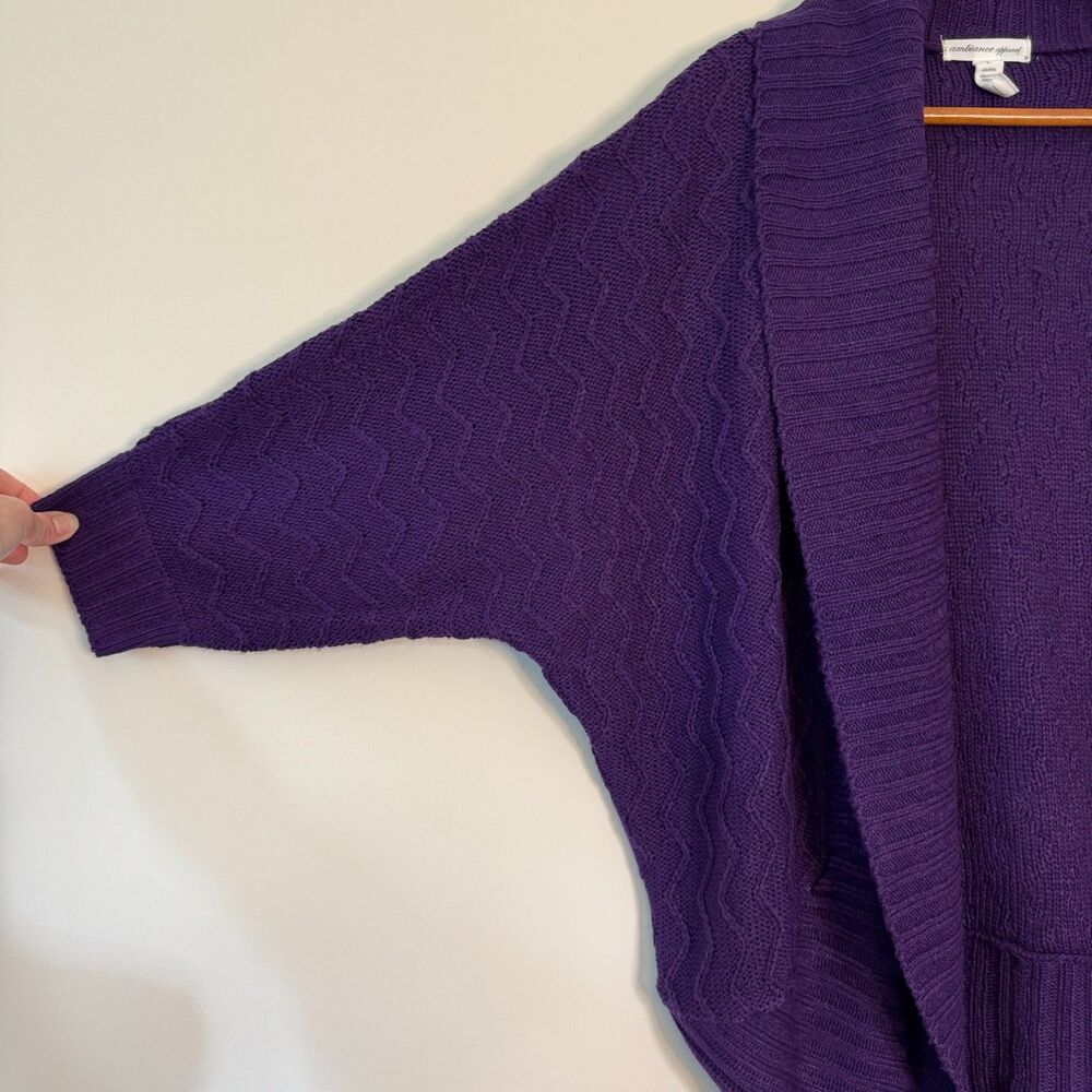 Ambiance Apparel Women's Purple Knit Open 3/4 Sleeve Cardigan Size Large - Picture 3 of 7